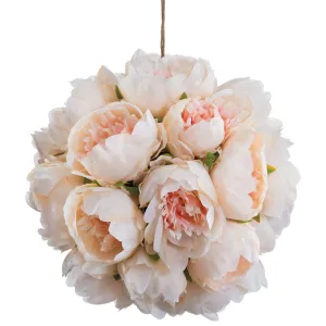 10" Peony Kissing Silk Flower Ball -Blush (pack of 6)