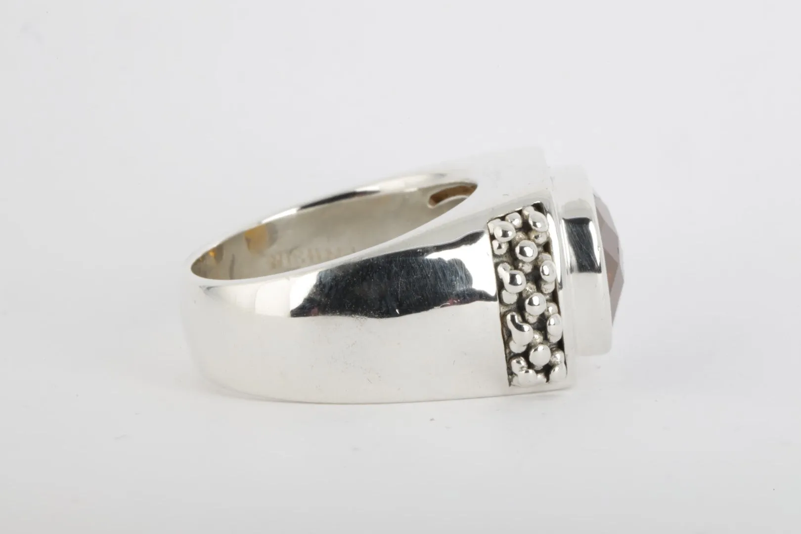 925 Silver 10.71tcw Smoky Quartz Ring Size 8 (15.33g.)