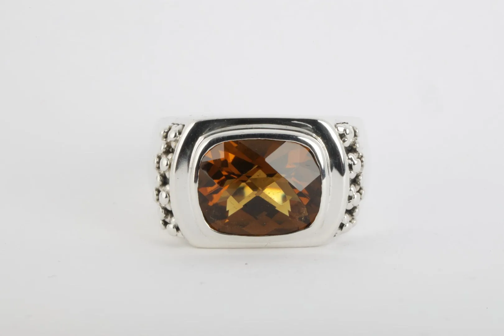 925 Silver 10.71tcw Smoky Quartz Ring Size 8 (15.33g.)