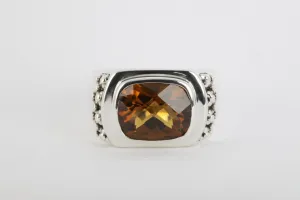 925 Silver 10.71tcw Smoky Quartz Ring Size 8 (15.33g.)