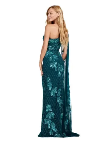 Ashley Lauren 11434 Long Prom Dress One Shoulder Fully Beaded Gown Floor Length Sleeve Formal Pageant