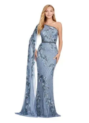 Ashley Lauren 11434 Long Prom Dress One Shoulder Fully Beaded Gown Floor Length Sleeve Formal Pageant