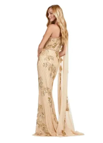 Ashley Lauren 11434 Long Prom Dress One Shoulder Fully Beaded Gown Floor Length Sleeve Formal Pageant