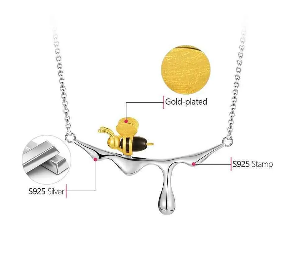 Bee Charm Jewelry Set - 925 Sterling Silver Necklace and Earring with Dripping Honey Pendant (LFJF0072)