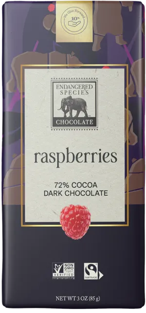 Grizzly Bear: Dark Chocolate with Raspberries 72% by Endangered Species, 85g