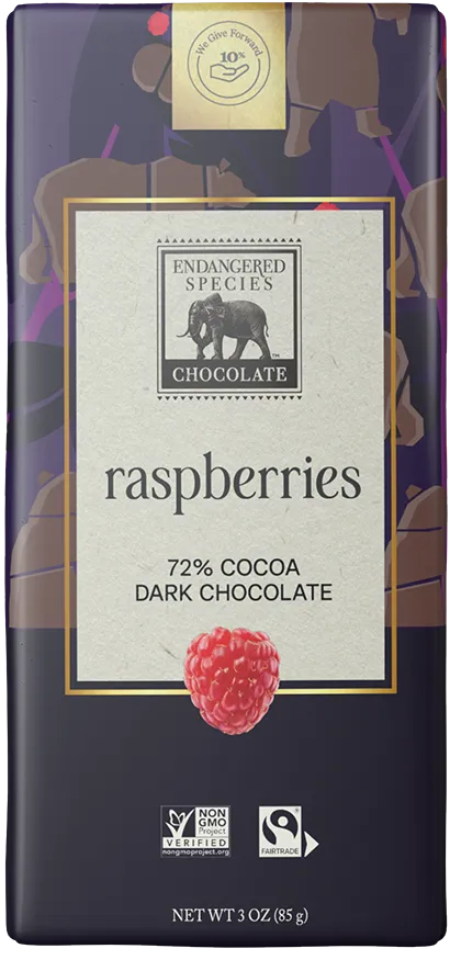 Grizzly Bear: Dark Chocolate with Raspberries 72% by Endangered Species, 85g