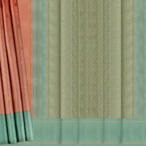 Handwoven Peach and Green Kanjivaram Silk Saree - 1859T005877DSC