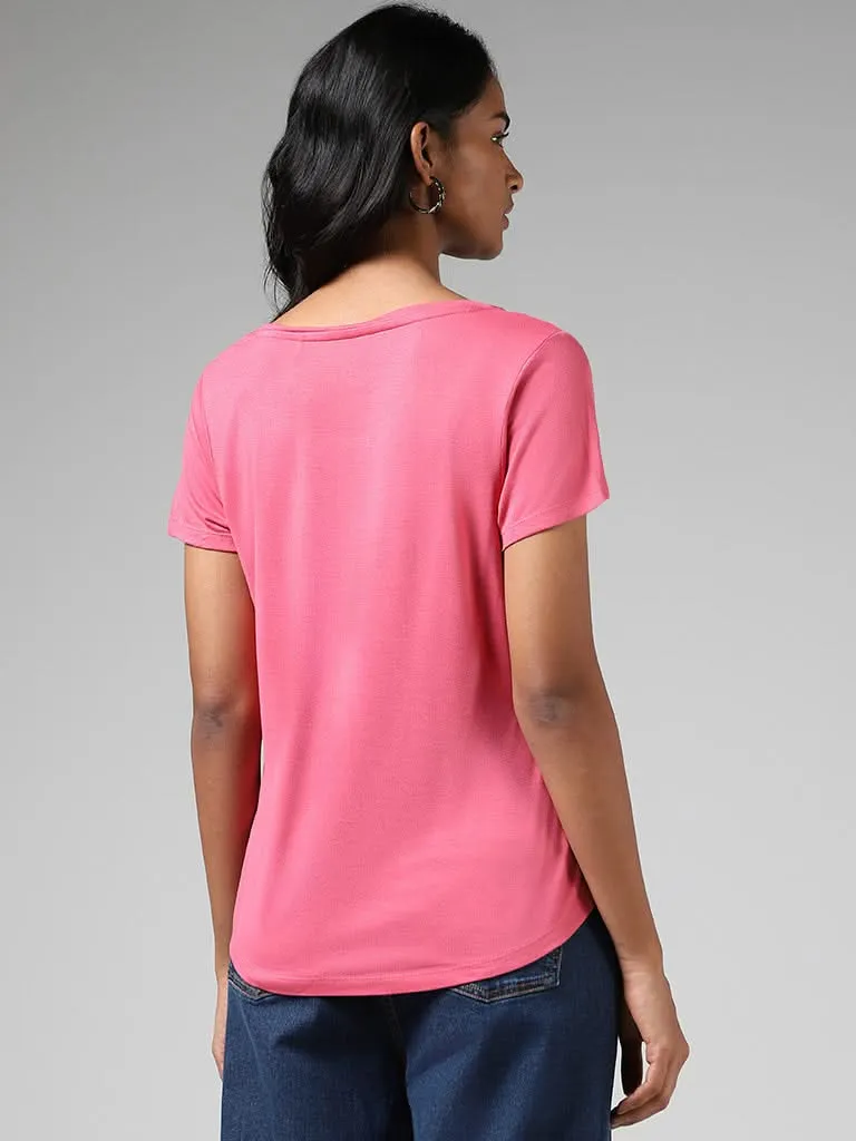 LOV Pink Typographic Printed T-Shirt