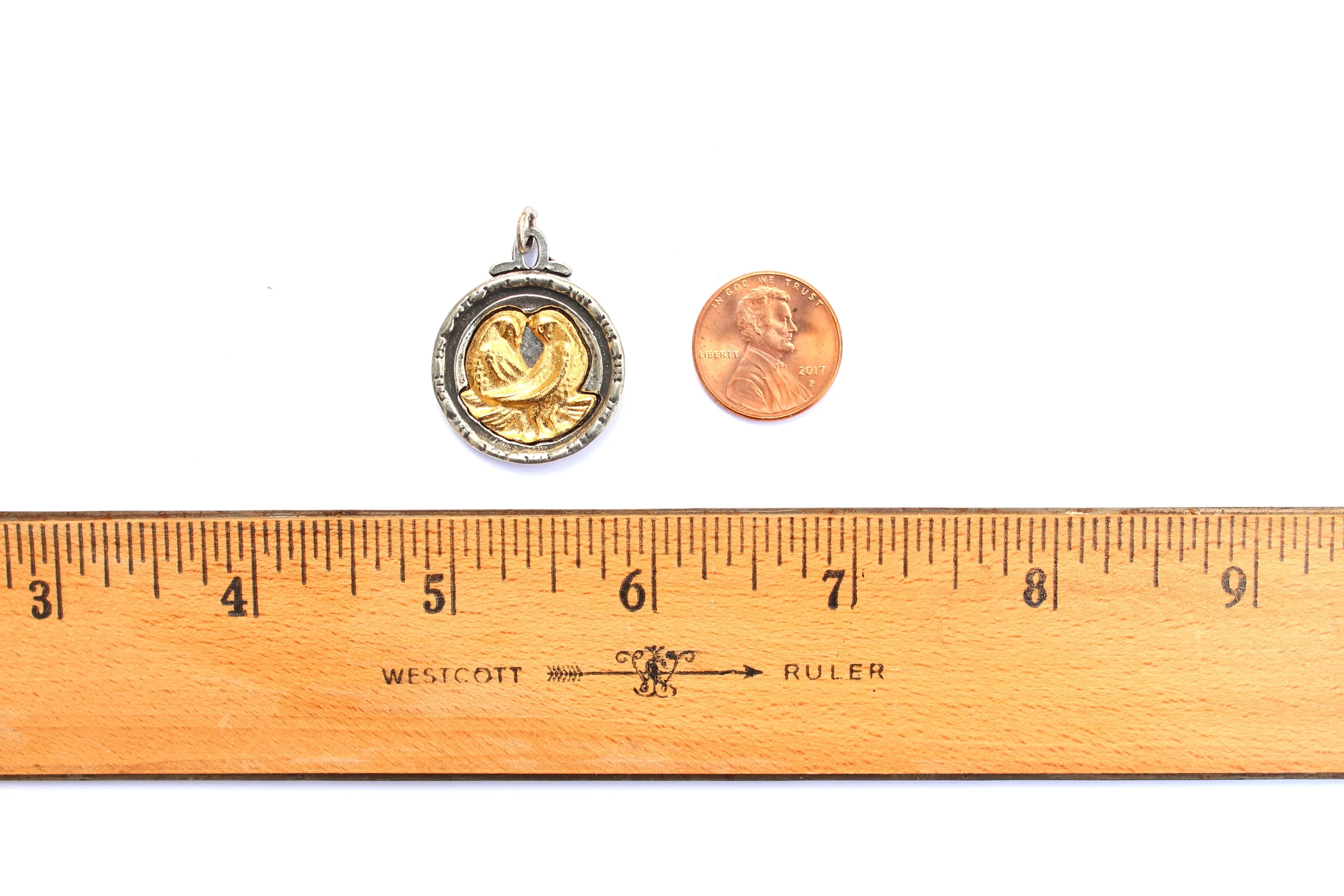Lovebird Coin Pendant in Mixed Metal Britannium