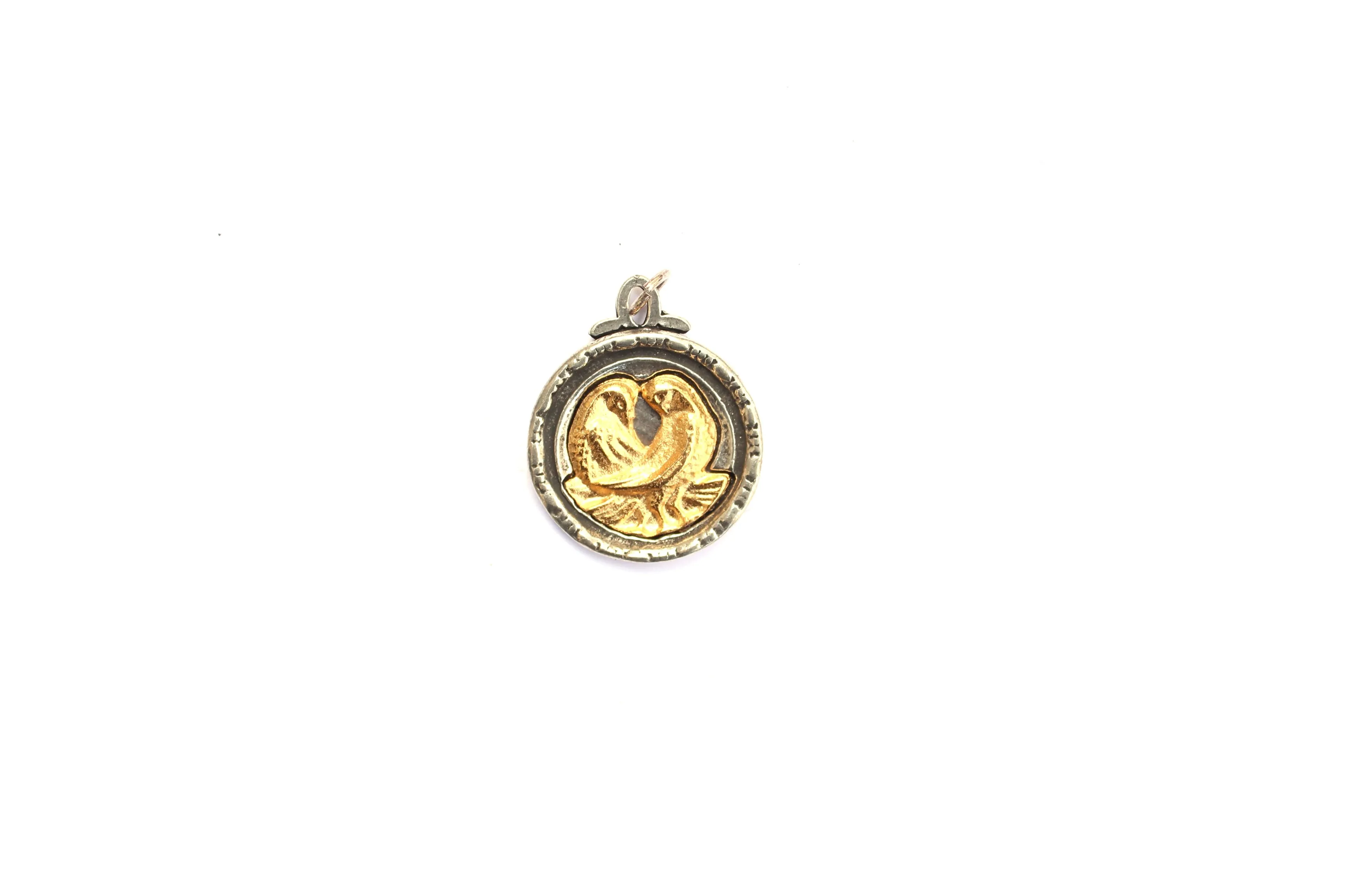 Lovebird Coin Pendant in Mixed Metal Britannium