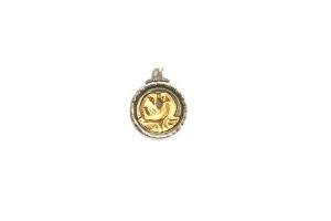 Lovebird Coin Pendant in Mixed Metal Britannium