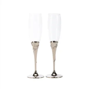 "love" Toasting Champagne Flutes Set In Nickel
