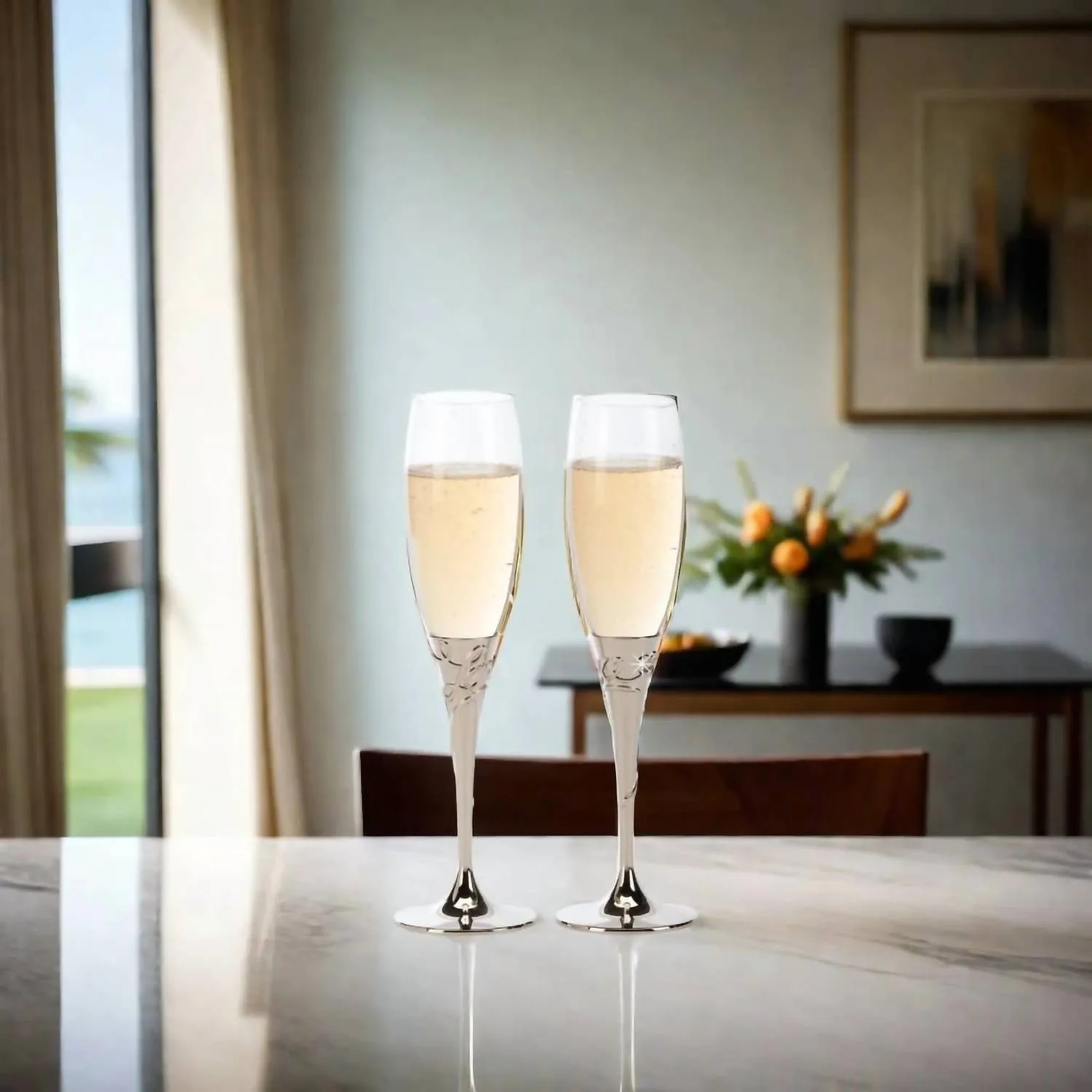 "love" Toasting Champagne Flutes Set In Nickel