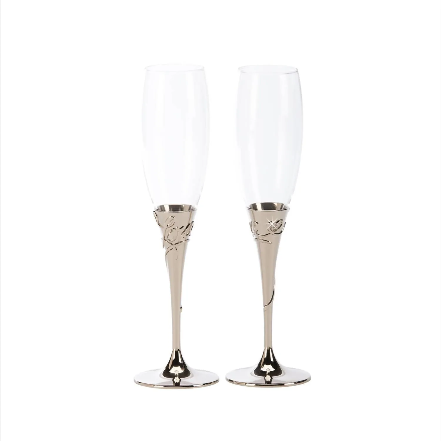 "love" Toasting Champagne Flutes Set In Nickel