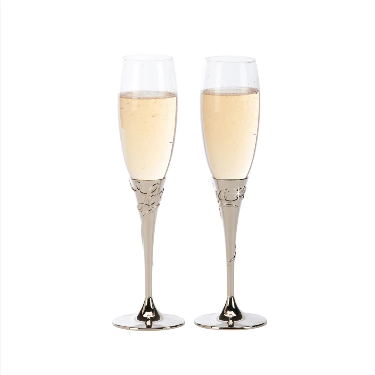 "love" Toasting Champagne Flutes Set In Nickel