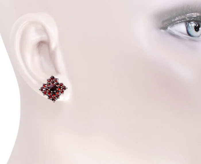 Victorian Bohemian Garnet Galaxy Stud Earrings in 14 Karat Gold and Antiqued Sterling Silver